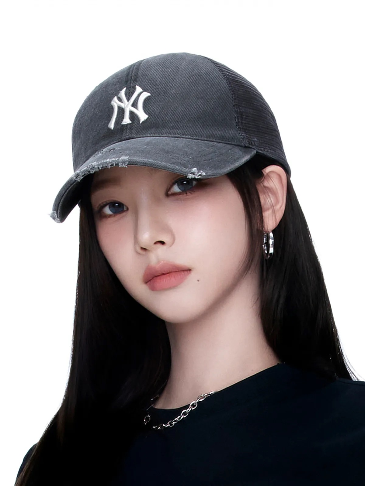 [カリナ着用] ベーシック ウォッシング メッシュキャップ NY(Charcoal Grey)