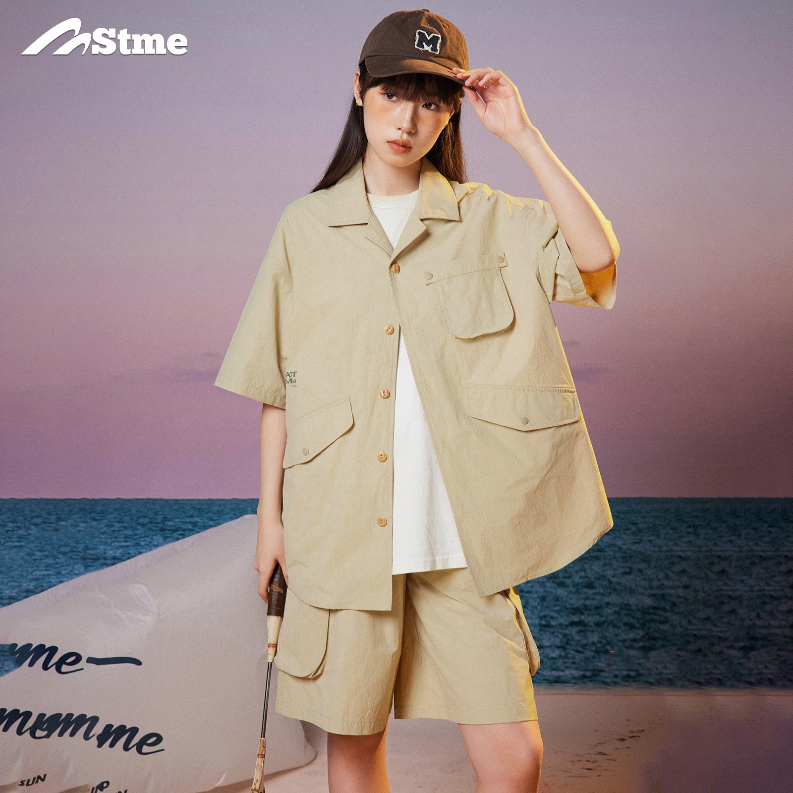 早乙女恵子 さおとめ 和レトロ ルーズショルダー アウトドア感 織りシャツ 半袖 スーツ 夏