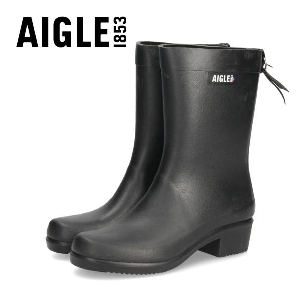 エーグル レディース レインブーツ 長靴 天然ゴム ミリカ ミッド ラバーブーツ ZZFNB67 AIGLE ノワール ブラック
