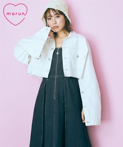 ジャンパーブルゾン 大きいサイズ クロップド丈デニムジャケット　marun