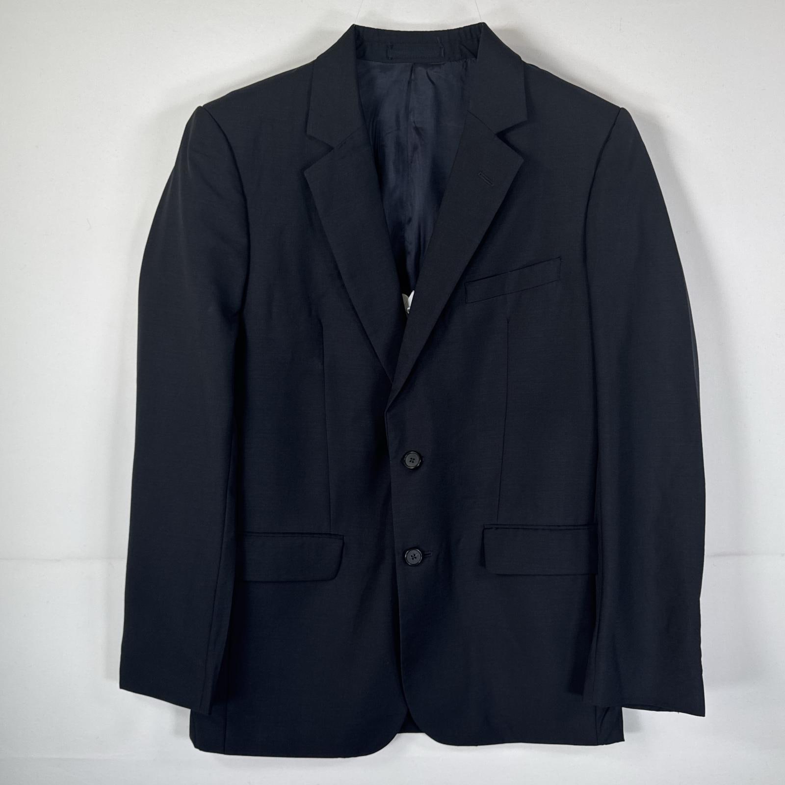 古着 テーラードジャケット ブレザー スーツ ウール 38R ブラック 無地 メンズ
