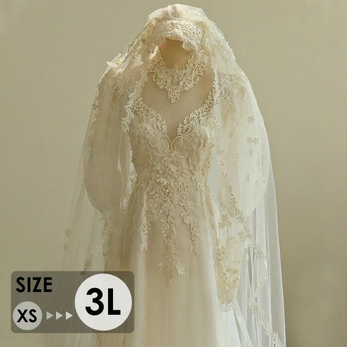 2026夏新作 ウェディングドレスレース刺繍長袖ドレスハイネック花嫁ドレスAラインロング丈上品エレガント結婚式披露宴二次会前撮り後撮りフォトウェディングXS-3L大きいサイズn1m3ウェディングドレス