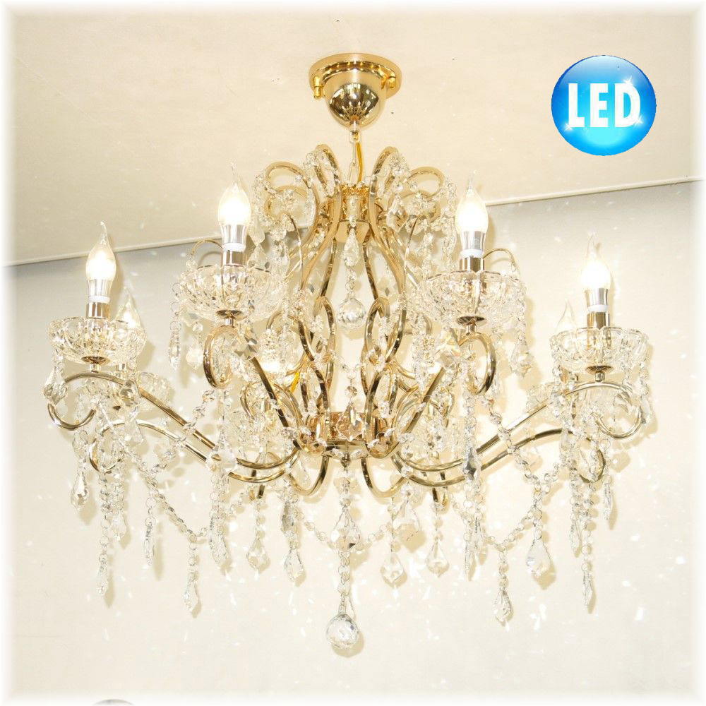 【LED付き！】 新品 豪華！ キャンドル8灯 LED クリスタル シャンデリア ゴールドタイプ