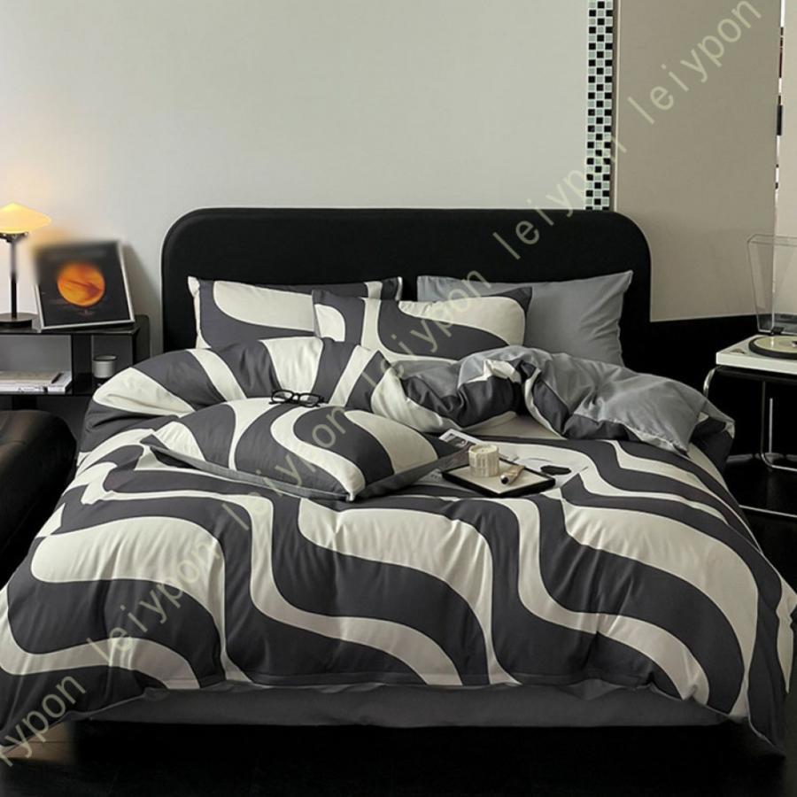 布団カバーセット 3点セット シングル キング 4点セット ポリエステル 掛け布団カバー フラットシーツ 枕カバー 幾何柄 北欧 おしゃれ かわいい 洋式