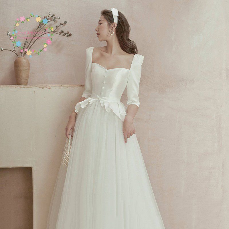 二次会 安い ウェディングドレス袖あり 白 フォーマルドレス 結婚式 ブライダル 演奏会 ロングドレス披露宴 花嫁 挙式 お呼ばれ 大きいサイズ 挙式 スレンダー 8,475円