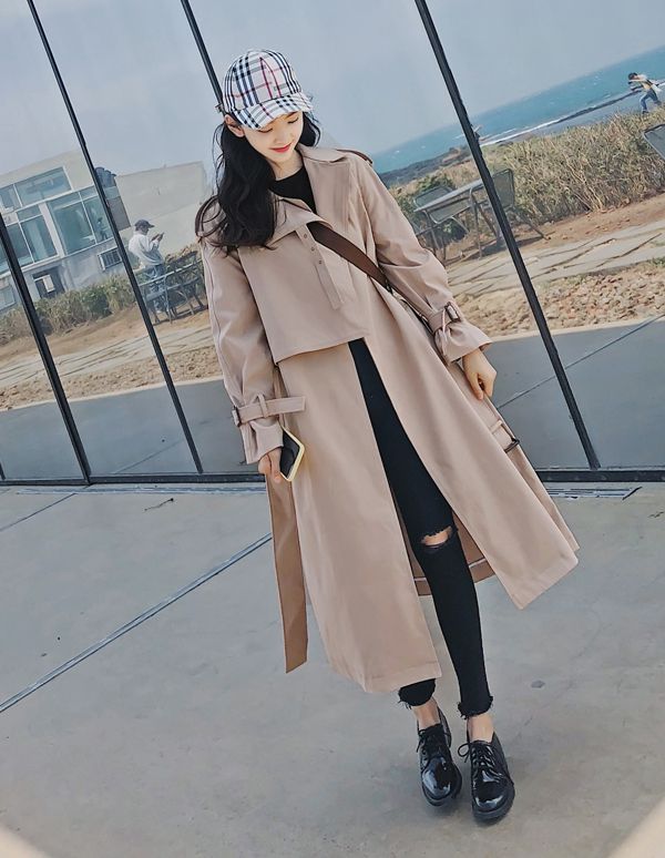 トレンチコート レディース ロング 春 秋 アウター ロングコート 大きいサイズ 小さいサイズ ゆったり おしゃれ ウエストベルト スプリングコート キャンディスリーブ 大人可愛い 20代 30代 4