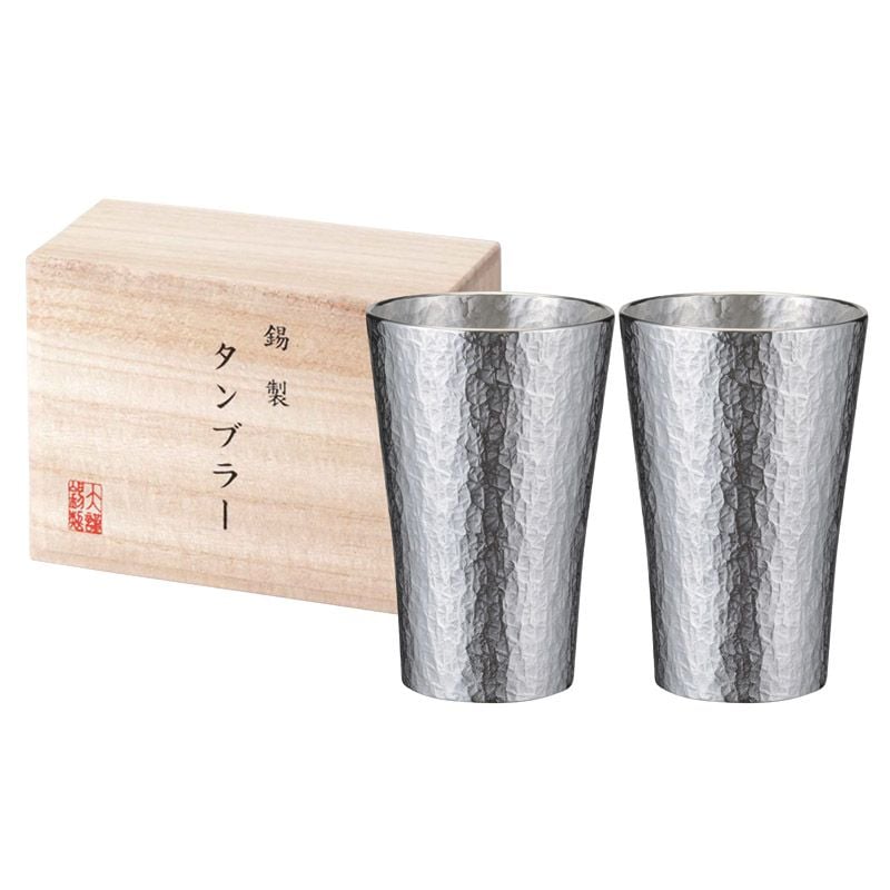 本錫タンブラー225ml 六花（りっか）中 ペア（木箱入） trk-2P