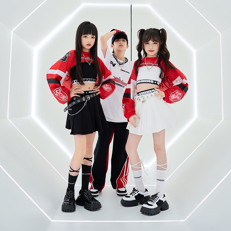 キッズ ダンス衣装 キッズ 単品OR セット ヒップホップ 女の子 ガールズ ブラック 赤 黒