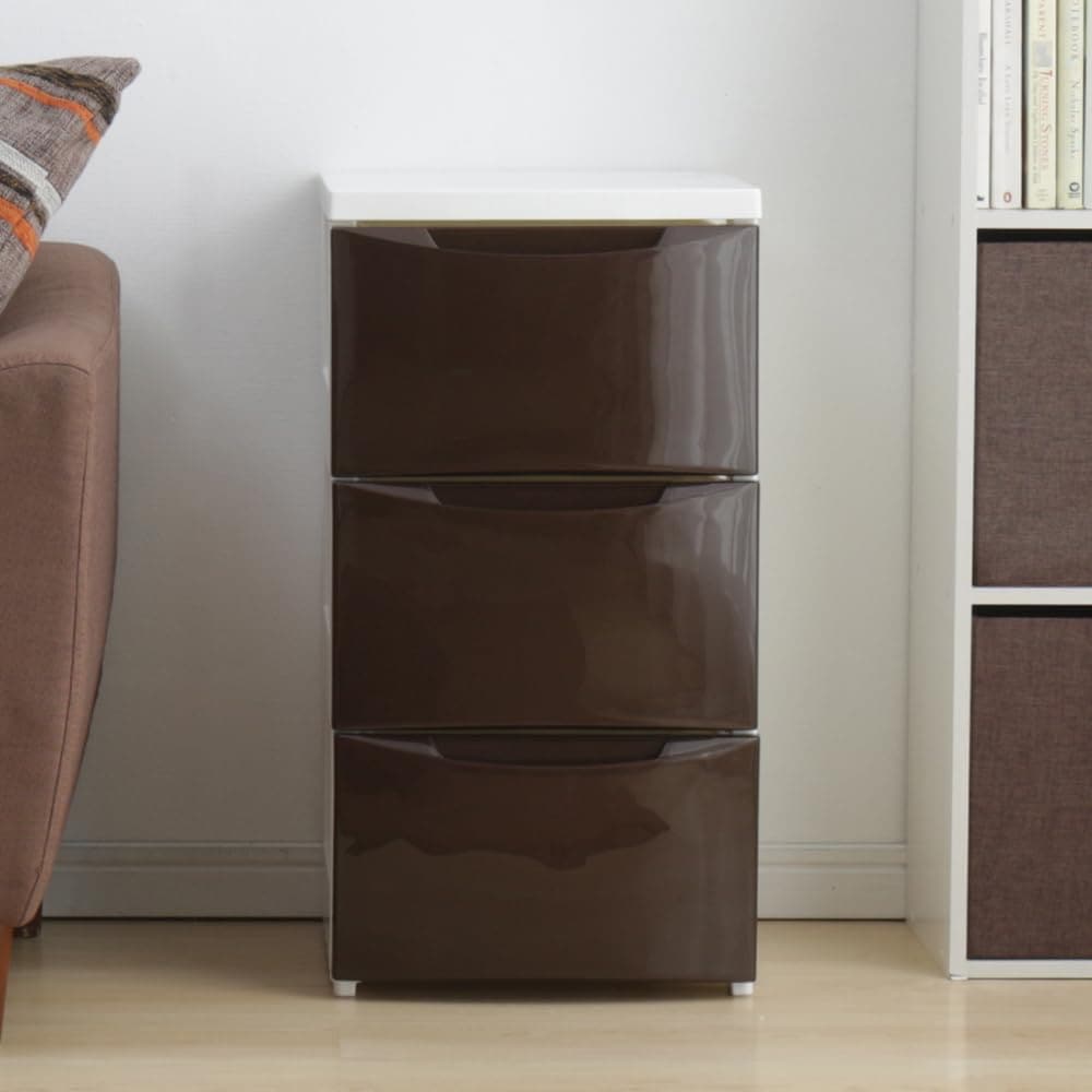 アイリスオーヤマ チェ スト スリム 3段 幅32.4×奥行41×高さ61.5cm ホワイト / ブラウン 白 プラスチック COD-323