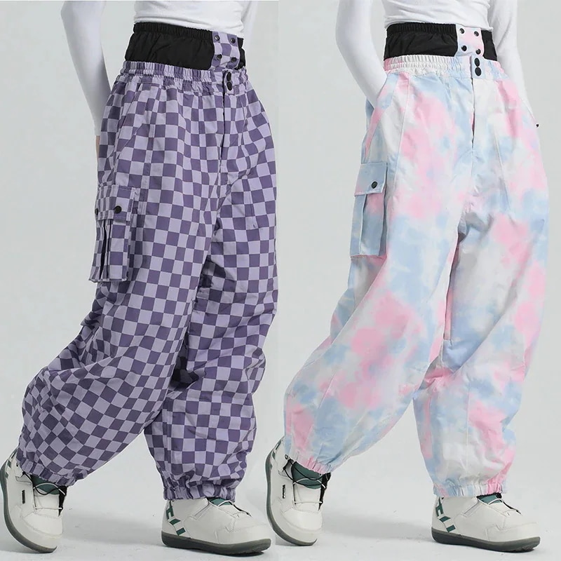 スノボ ロングパンツ スノボウェア レディース メンズ スキーウェア スノーボードウェアスノボーウェア ボトムス カーゴパンツ ワイドパンツ 無地 チェック 絞り染