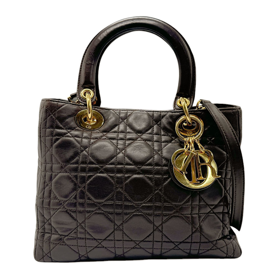 クリスチャンディオール Christian Dior ハンドバッグ ショルダーバッグ レディディオール ラムスキン ブラウン ゴールド レディース z2689