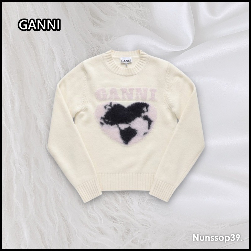 GANNI K2218 135 ハート グラフィック ロゴ ニット
