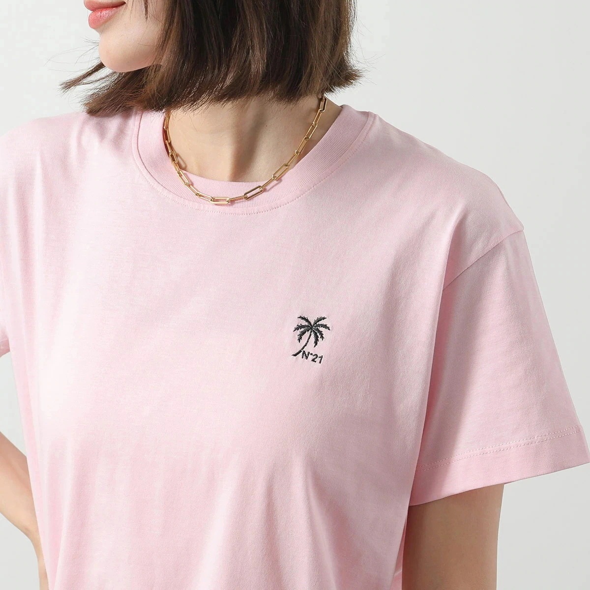 N21 ヌメロヴェントゥーノ Tシャツ F011 6328 レディース クルーネック カットソー 半袖 コットン 刺繍ロゴ 4148