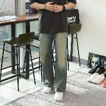 WBOオールバンディング ハイライト ウォッシング ロング ワイド デニム パンツ