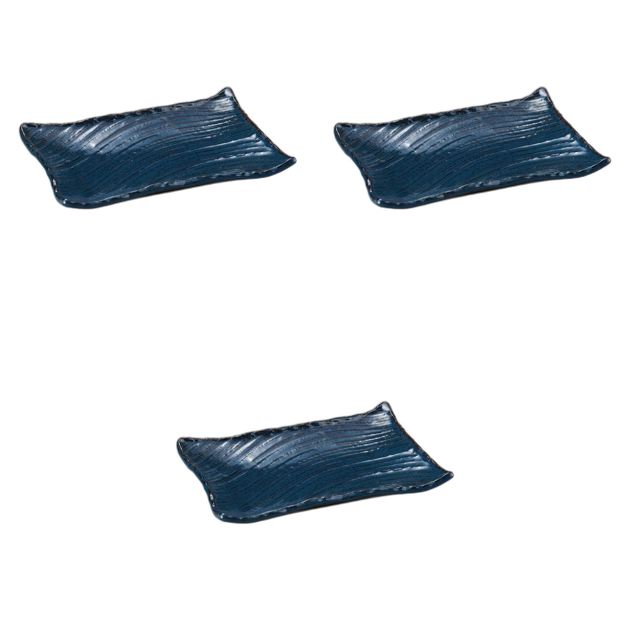 セトモノホンポ(Setomonohonpo) 3個セット 紺ナマコ26角皿 [ 26×17.5×3.5cm ] 長皿陶磁器