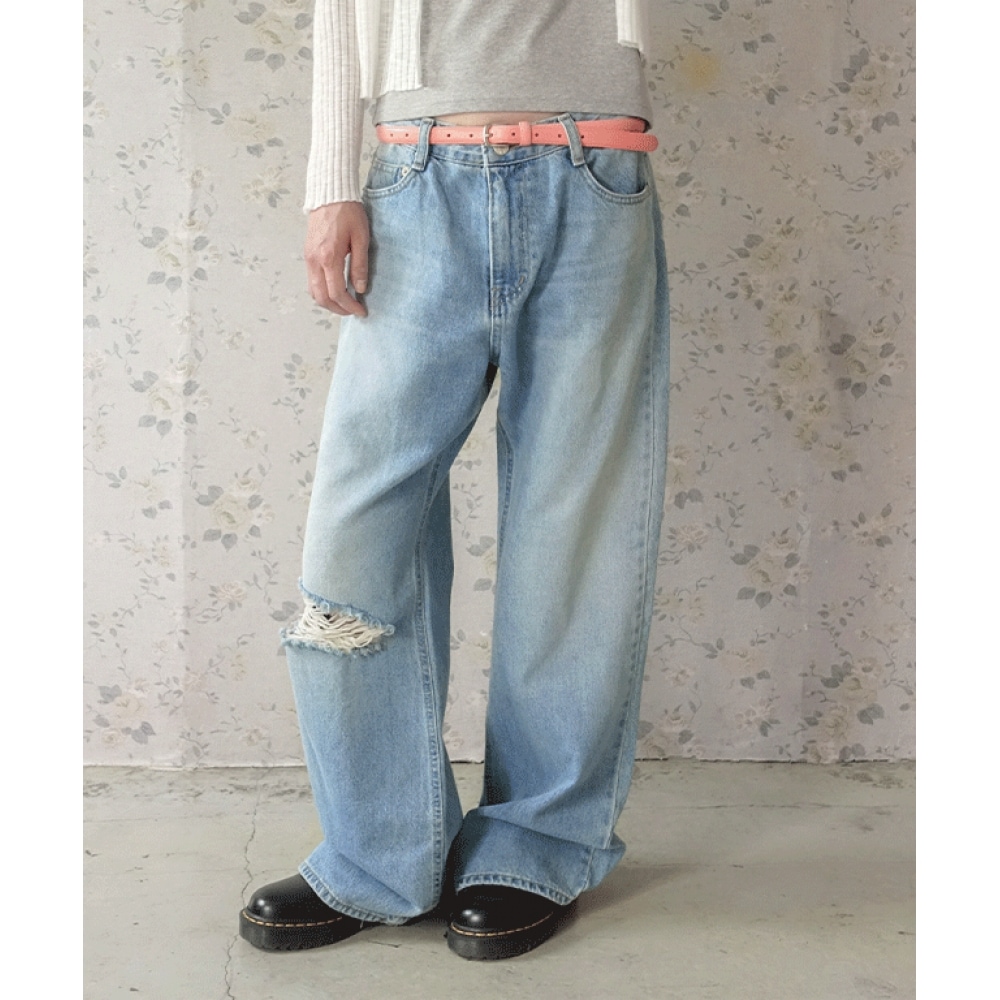 DAILYJU ネロバダメージミッドライズワイドデニムパンツ