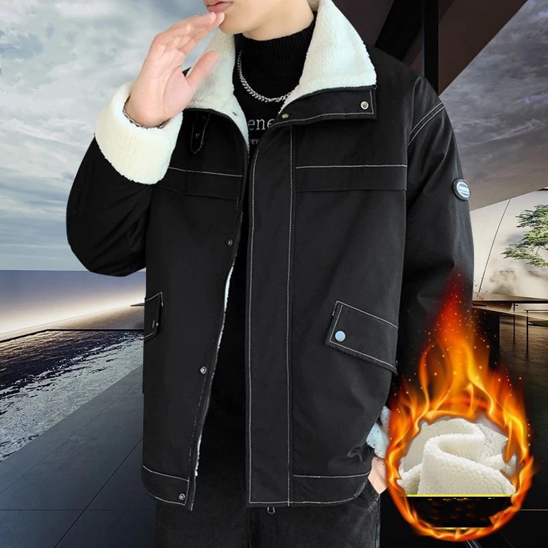 の新作 メンズ ビジネス ハイエンド ラムウール 防寒 アウター ゆったり シンプル 裏起毛 厚手コート