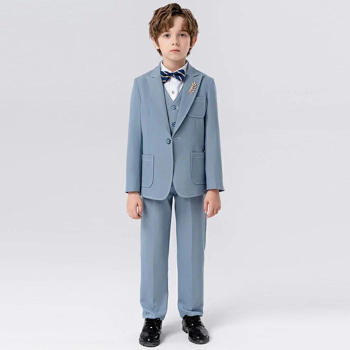 フォーマルスーツ 男の子 スーツ 子供フォーマル 正統派スーツ 6点セットスーツ シャツ ベスト ジャケット パンツ リビン ブローチ ジュニア 子供 発表会 秋冬 結婚式 ピアノ 細身 卒業式 男児