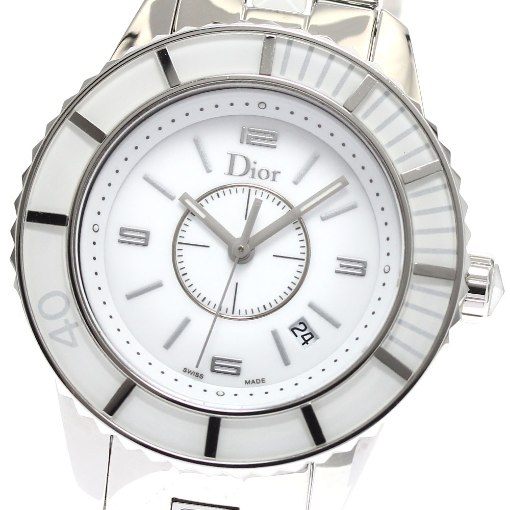 ディオール Dior CD113111M001 クリスタル デイト クォーツ レディース 良品 箱・保証書付き_893885【中古】