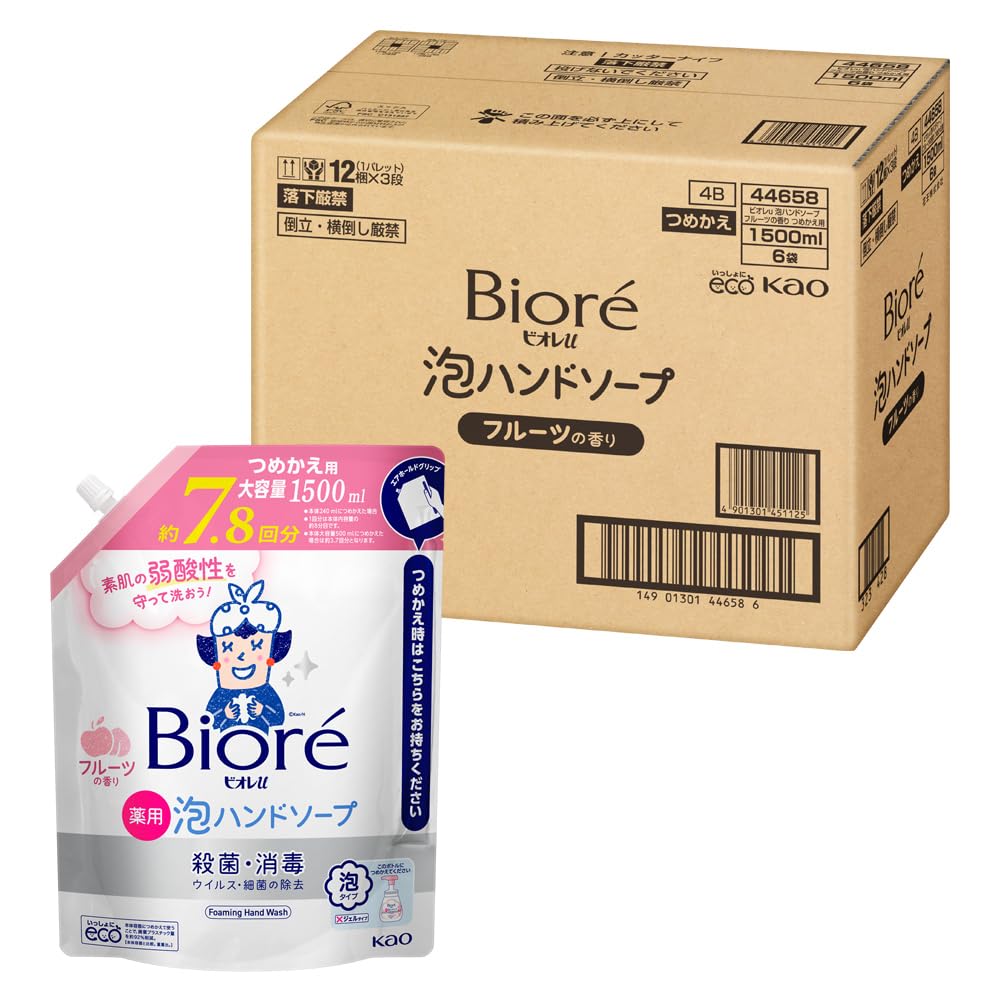 【ケース販売】ビオレu 泡ハンドソープ フルーツ つめかえ用 1.5L×6個【医薬部外品】