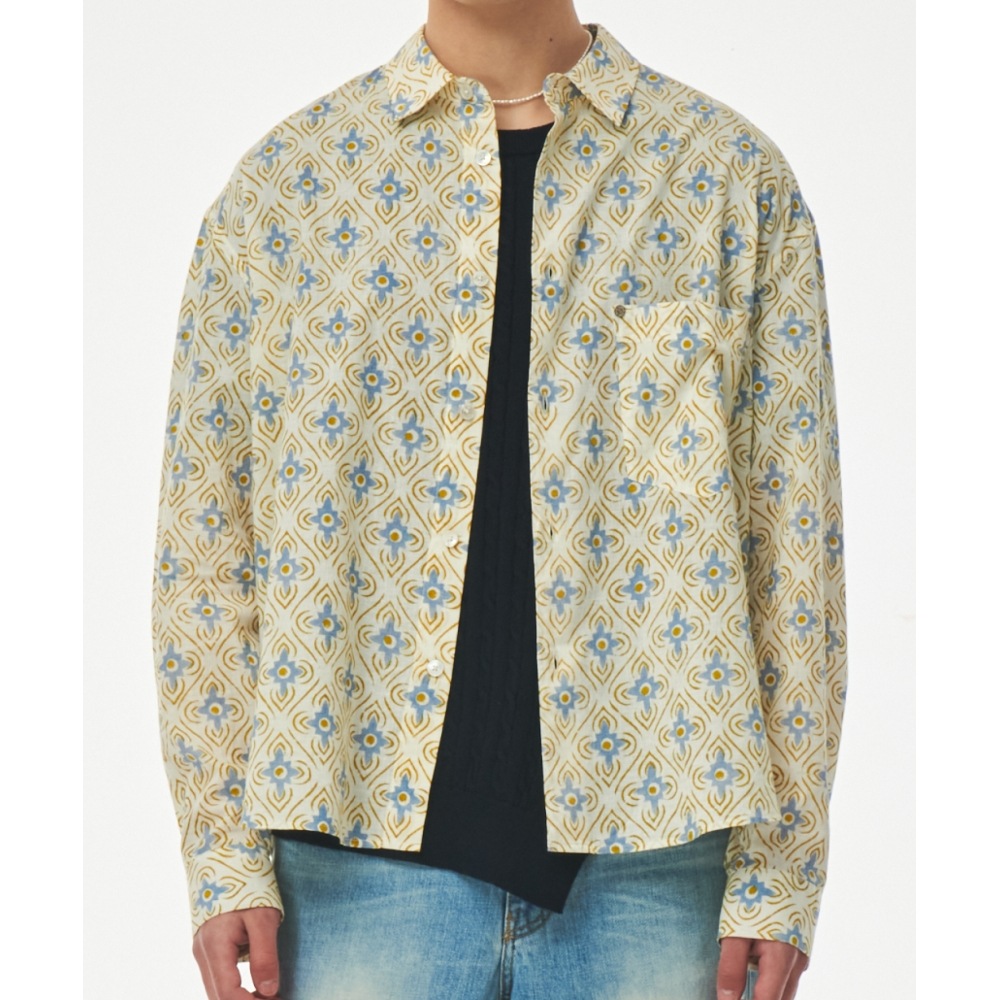 SATUR ウィークエンドインディアハンドクラフトプリントシャツシトラスレモン