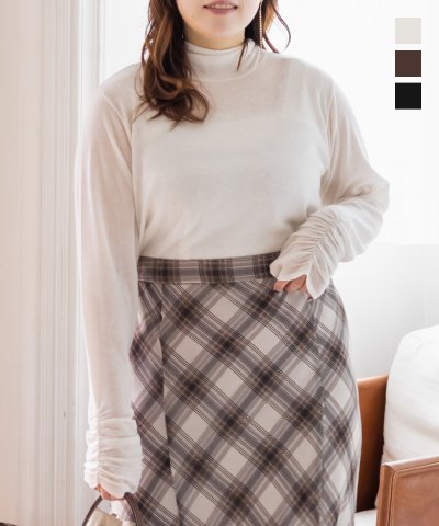 大きいサイズ レディース LL 3L 4L XL XXL XXXL CLETTEオリジナルシルク混バックリボンハイネックシアーニット