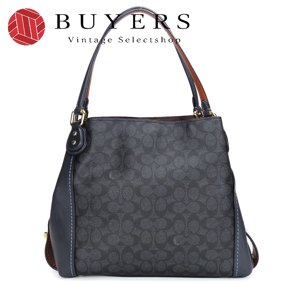 中古 トートバッグ 31698 シグネチャー レザー PVC ダークグレー ブラウン ゴールド金具 肩掛け 普段使い レディース 女性