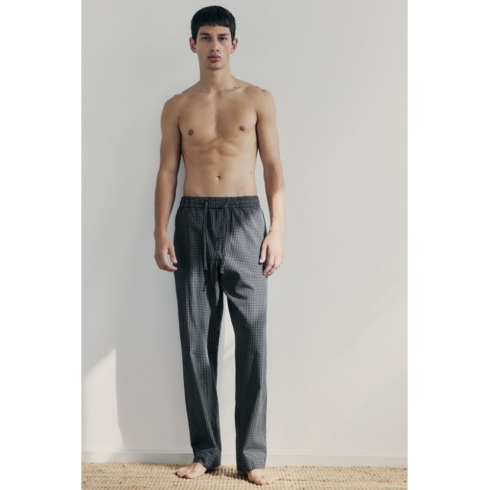 H&M リラックスフィットポプリンパンツブラック/チェック