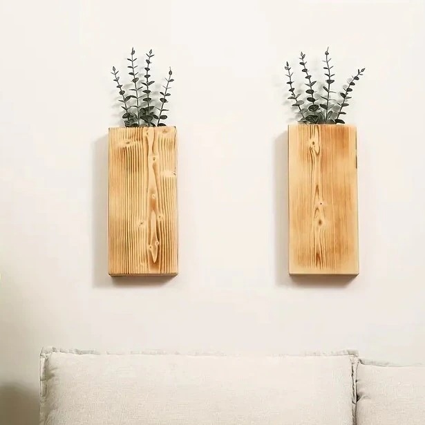 壁掛けフラワーポット 2個セット 室内植物用 木製 長方形 ブラウン ナチュラル お洒落 モダン シンプル 壁掛け装飾 木製 花瓶 4-7