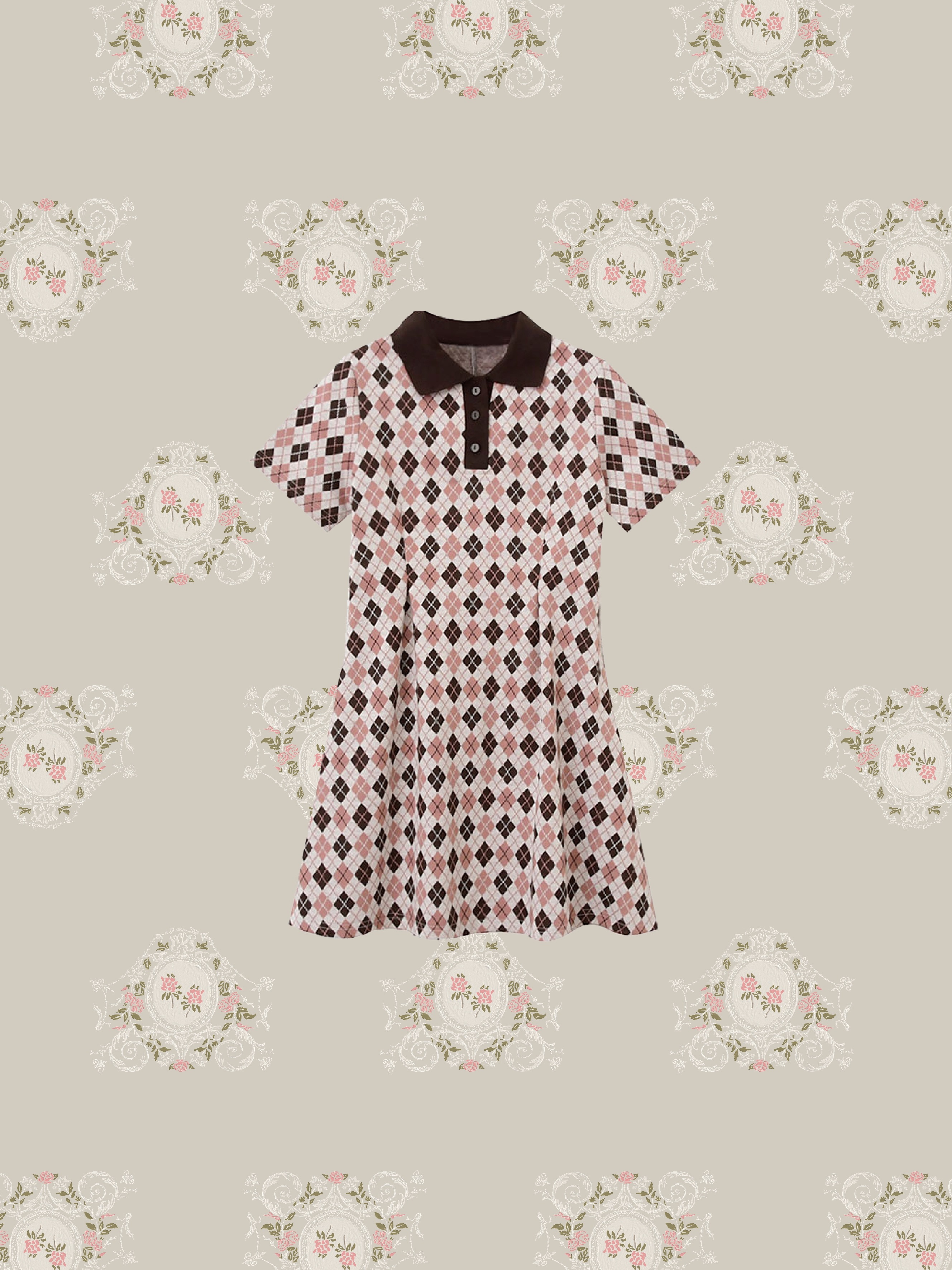 チェックワンピース　半袖　Rhomboid Collar Preppy One Piece - LA POMME petit