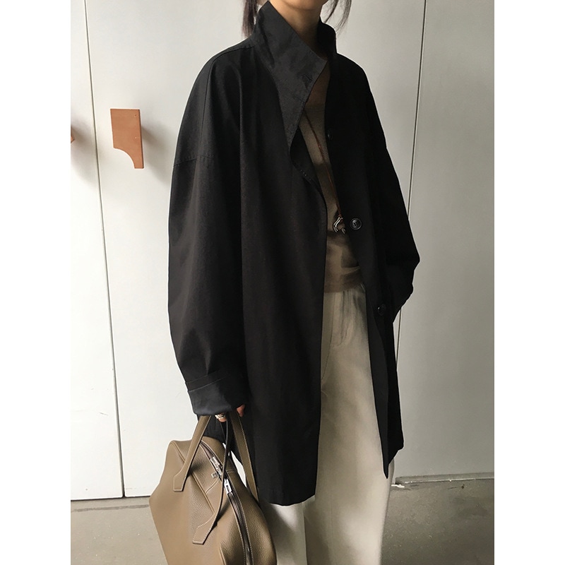 秋物高級スタンドカラーミドル丈ウインドブレーカーシングルジャケットw1232