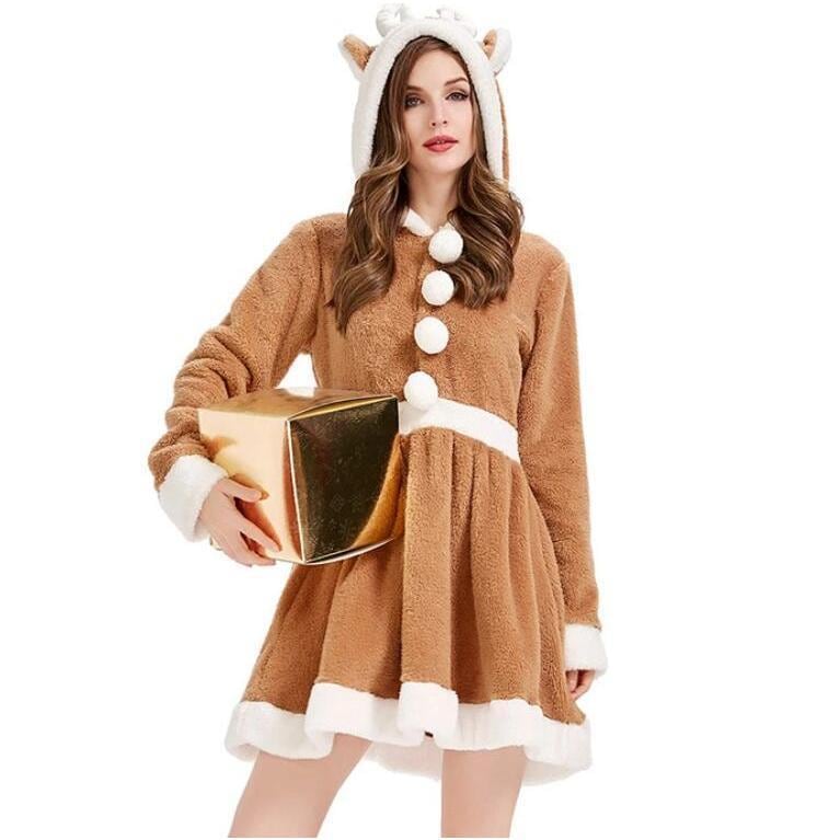 クリスマス コスプレトナカイ コスプレ 衣装 仮装 トナカイ 着ぐるみ フード付き 女性 トナカイコスム アニマル 動物 レディース