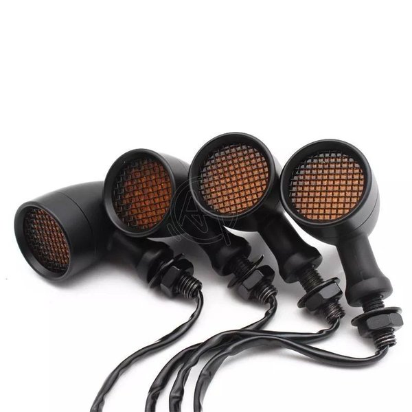 ハーレー チョッパーボバー ヤマハ ホンダ用 2ペア レトロ アルミニウム LEDシグナルライト ブレーキライト メッシュレンズ