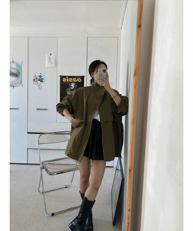 [百貨店クオリティ/防水] エア オーバーフィット ナイロン ミリタリー ジャンパー color ブラック ディープグリーン カーキ