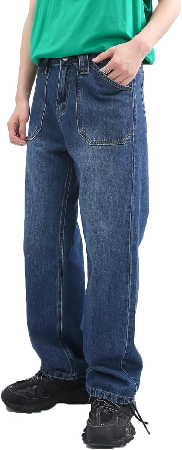 メンズ デニムパンツ ストレート ジーンズ シンプル ウォッシュ加工 ヴィンテージ ロングパンツ ワイドパンツ ルーズ 脚長 おしゃれ 大きいポケット ユニセックス 男女兼用 耐摩耗性 9,090円