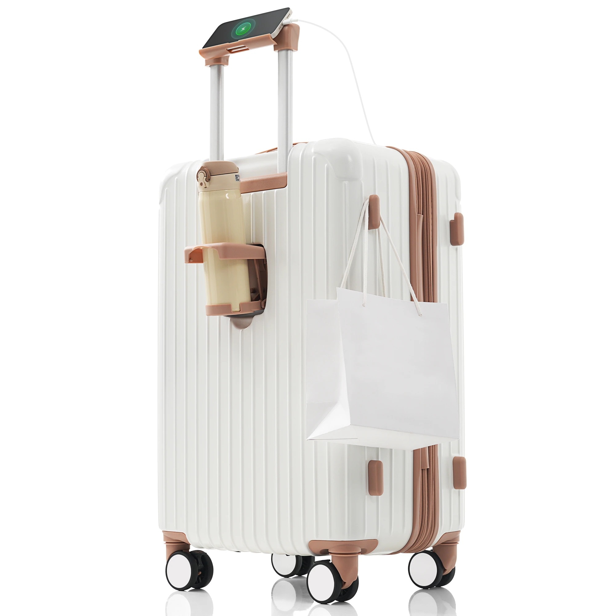 【国内発送】B 379スーツケース Mサイズ ストッパー付き USBポート容量拡張 キャリーバッグ キャリーケース スマホスタンド ドリンクホルダー TSAロックかわいい 4日 7日 中型 おしゃれ