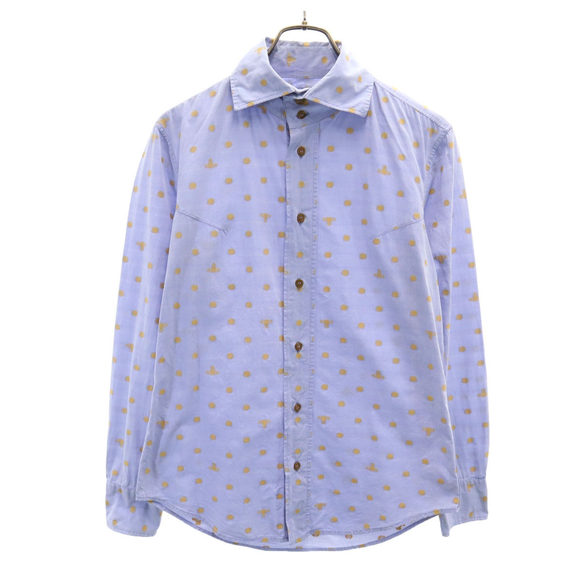 Vivienne WestwoodMAN ヴィヴィアンウエストウッドマン 日本製 オーブ ドット柄 長袖 コットンシャツ 46 ブルー メンズ 古着