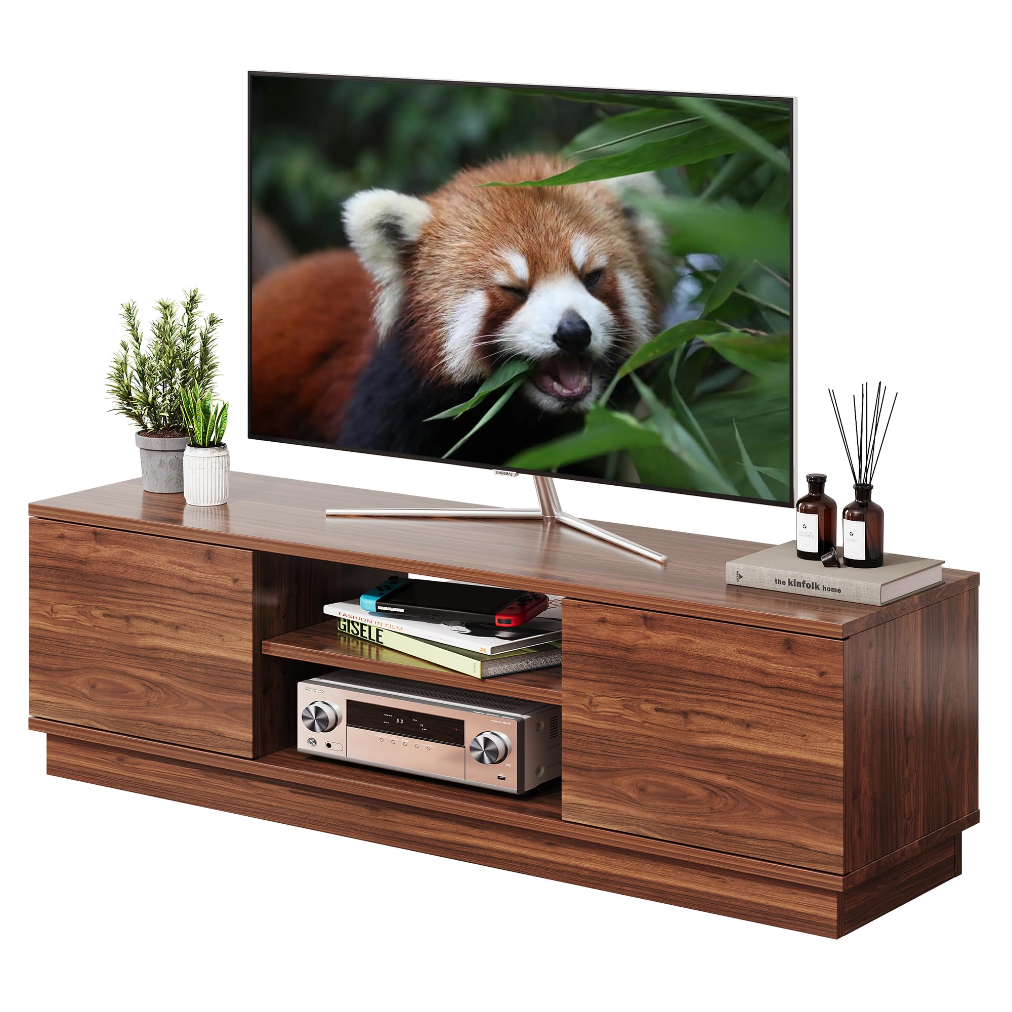 WLIVE テレビ台 ローボード テレビボード 収納 ロータイプ 幅110 高さ33cm tv台 tvボード 43インチ対応 24-47型対応 扉付き 大容量収納スペース ブラウン