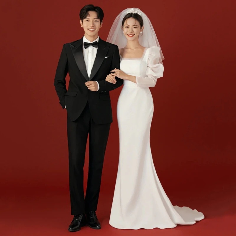 韓国ファッション 長袖 ウエディングドレス 結婚式 二次会 ロングドレス レースフォーマル 人気 体型カバー 白 Aライン 披露宴 姫系 ブライダル 花嫁 プリンセス