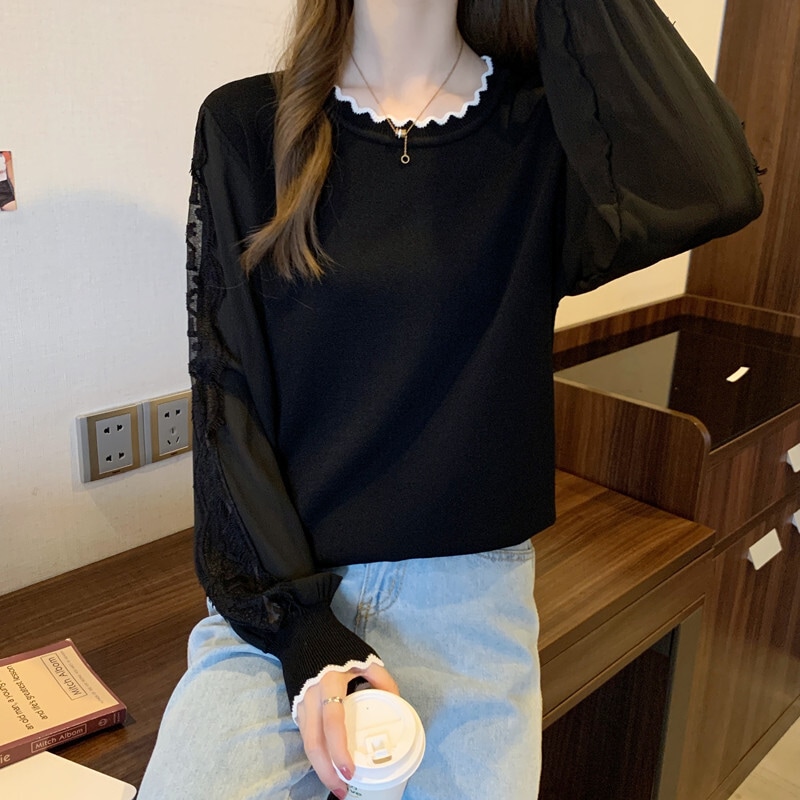 レディース トップス ブラウス ニット カットソー シアー 上品 シンプル きれいめ 大人かわいい こなれ感 ふんわり袖 長袖 ホワイト ブラック 白 黒 20代 30代 40代 通勤 通学