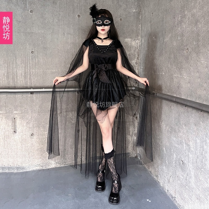 ハロウィン大人用コスチューム 女王コスチューム レディース ホラー 悪魔 ダークシリーズ 女性魔女ショール 吸血鬼ドレス