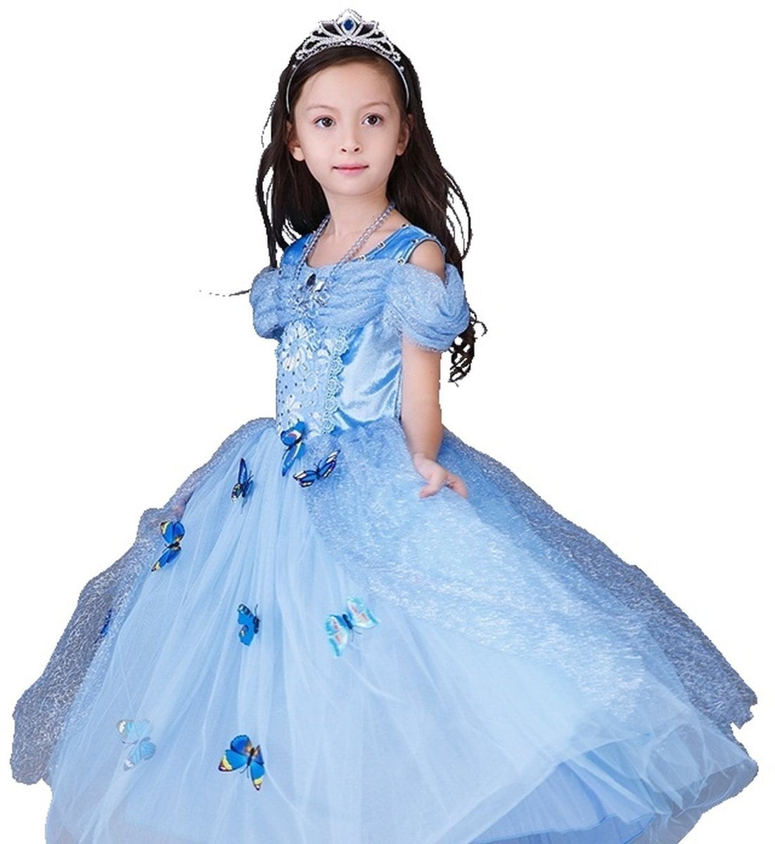 【大好評！最安値挑戦!】ドレス 子供 キッズ コスプレ 衣装 豪華 5点 セット ワンピース ブルー プリンセス 誕生日 プレゼント パーティー お姫様 ハロウィン クリスマス 発表会 TDL ギフト