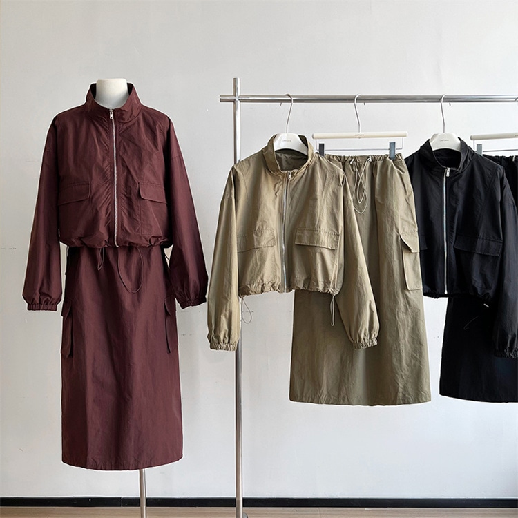 INSスタイル セットアップ アウトドア スポーツ ワークセット 気質 短いスタイル カジュアル ジャケット コート 紐抜き ロングスカート