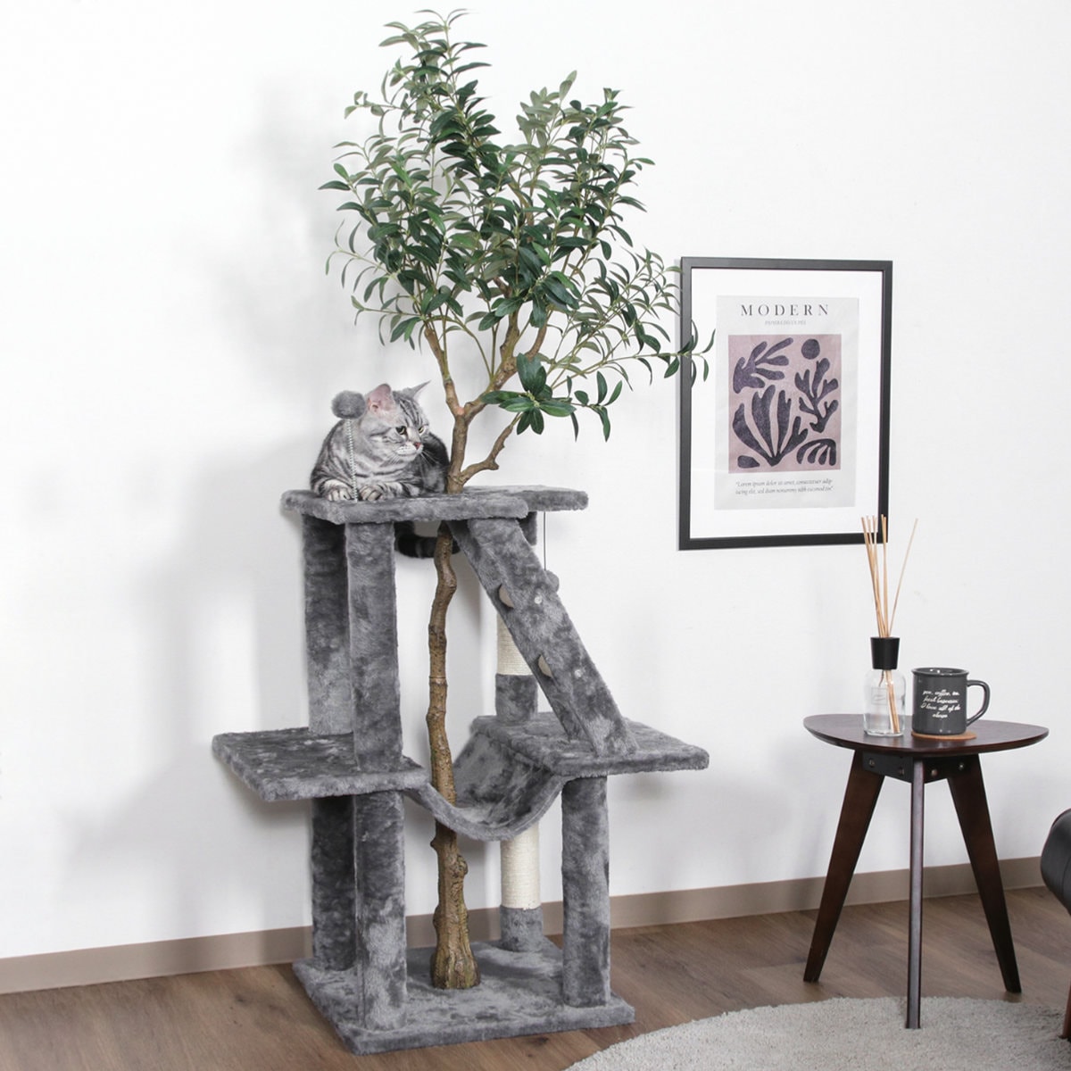 キャットタワー ねこの休ら木 マロン 爪とぎ 猫タワー 据え置き 高さ165cm 爪研ぎ ハンモック ロータイプ おしゃれ インテリア 猫 ねこ 猫用品 運動不足 ストレス解消