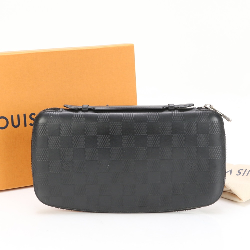 美品 ダミエ アンフィニ オーガナイザー アトール N41380 レザー 長財布 長財布 二つ折り ウォレット ラウンドファスナー メンズ EEE BG9-7 中古