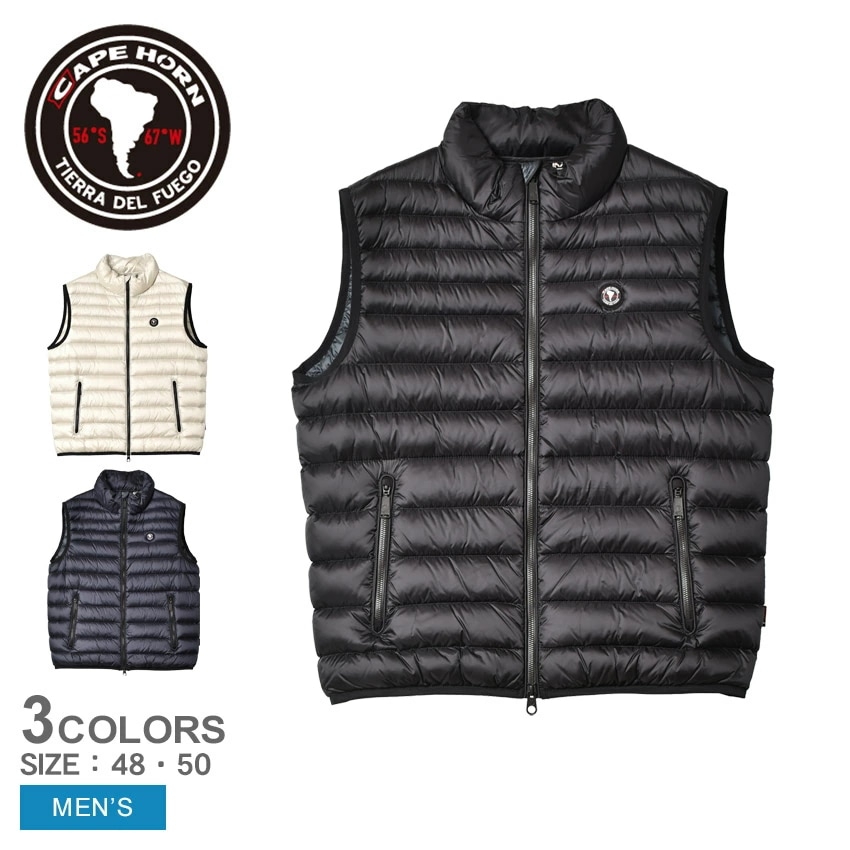 ケープホーン ロカ ベスト 51554 メンズ アウター ダウン 防寒 撥水 はっ水 軽量 カジュアル シンプル ロゴ ジップアップ ホワイト 白 クリーム 生成り ブラック 黒 ネイビー 紺