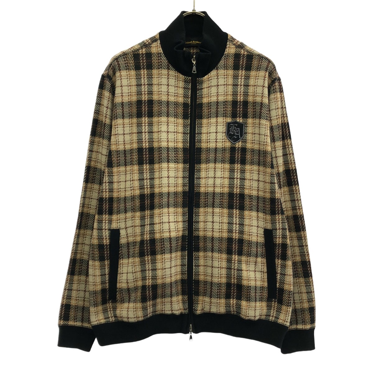 Kinloch Anderson キンロックアンダーソン チェック柄 ワッペン ノーカラージャケット M ベージュ系 メンズ 古着 7,803円