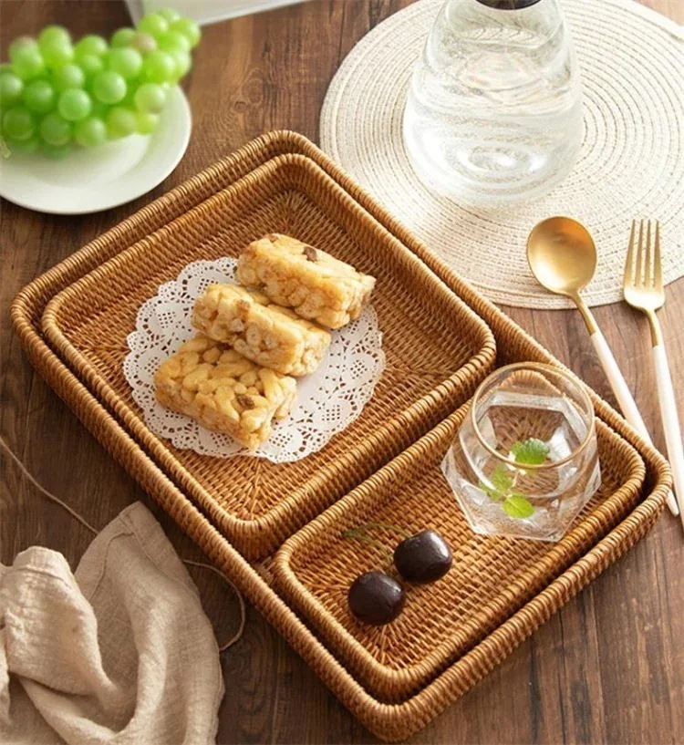 早い者勝ち 籐 収納バスケット 手編み 3点セット リビング デスクトップ スクエア30%までに制限