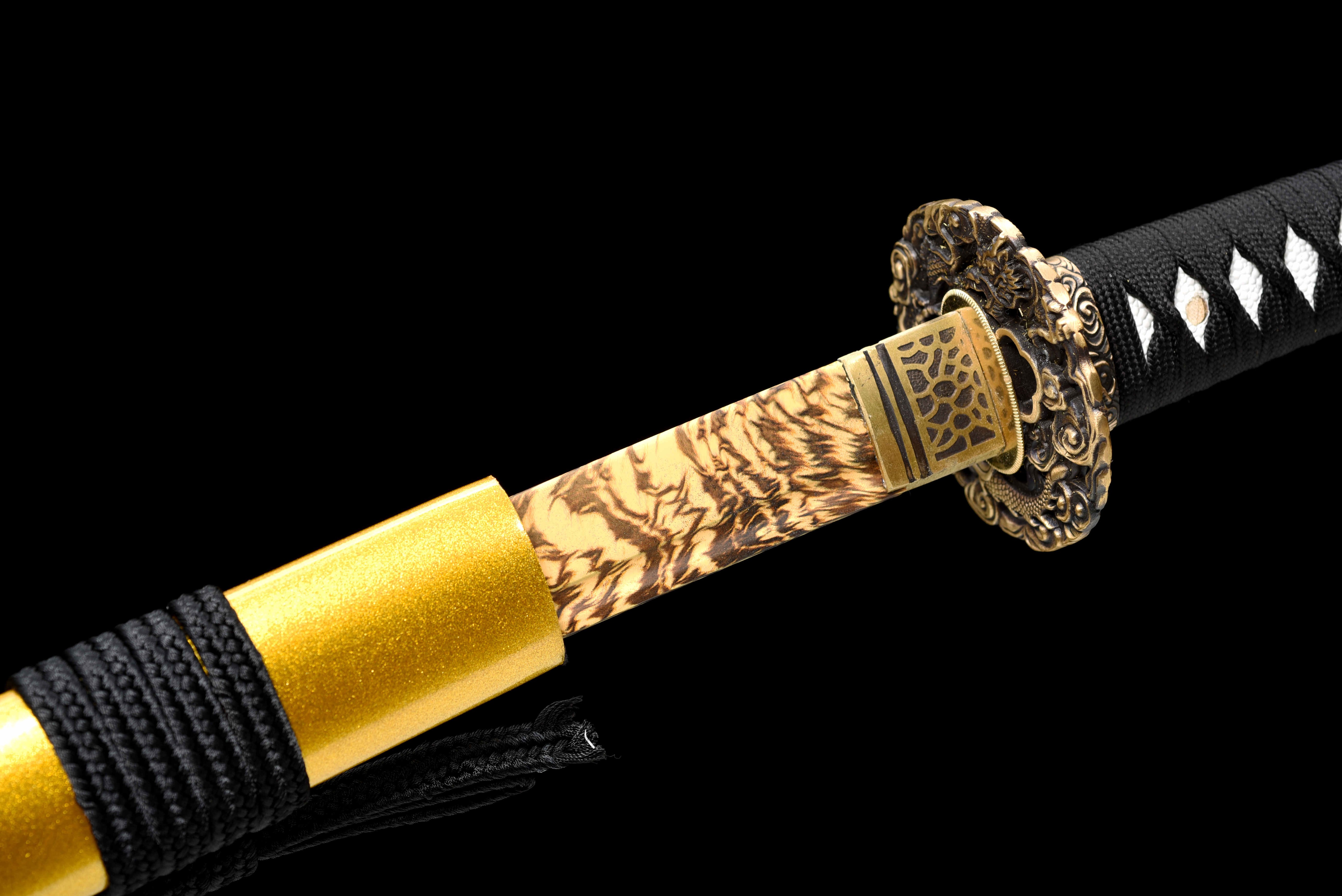 103cm黄色の竜武士刀精緻なパターンのプラスチックの木製の刃銅制の手を保護して手で作った武士剣の贈り物展示収蔵です