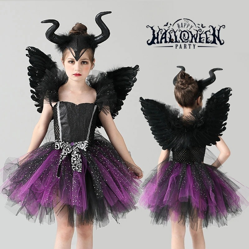 【激安開催！】ハロウィン 衣装 子供ドレス 子供 ドレス 魔女 羽 羽根付き ハロウィン ドレス ハロウィン 衣装 halloween ドレス キッズ コスプレ コスチューム プリンセスドレス子供ドレ
